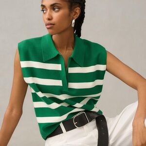 Maeve Stripe Collared Sleeveless Sweater Vest Green